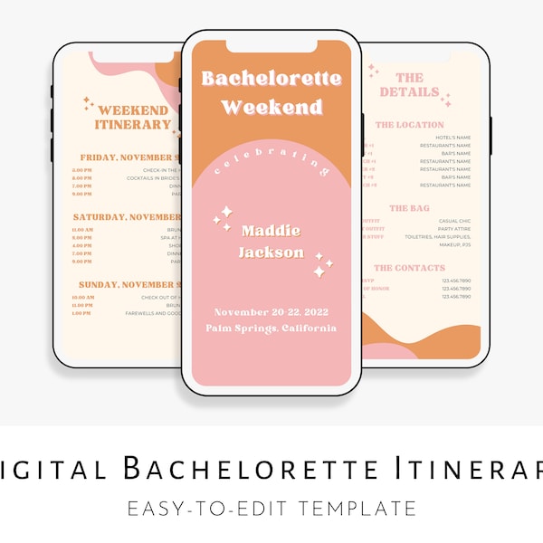 Digital Bachelorette Itinerary Template, Bachelorette Digital Invitation, Boho Bachelorette Weekend, Itinerary Planner Template, Editable