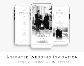 Digital Wedding Invitation Template, Minimalist Wedding Video Invitation, Animated Wedding Invite Template, Editable Template Download