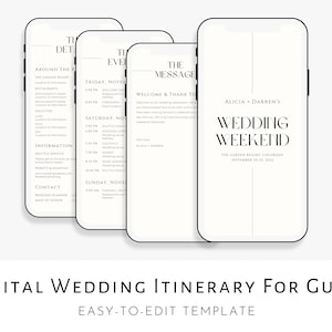 Digital Wedding Itinerary Template For Guests, Minimalist Wedding Weekend Itinerary, Destination Wedding Timeline, Digital Template Download
