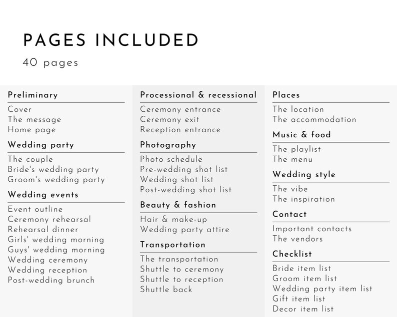 Digital Wedding Itinerary Template Minimalist Wedding Planner Etsy