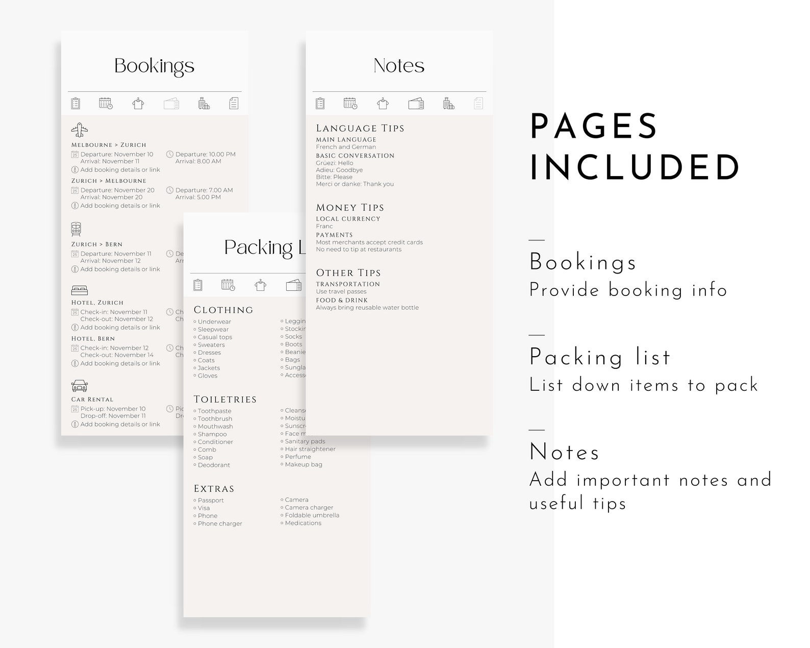 Digital Travel Itinerary Template Travel Checklist Digital Etsy
