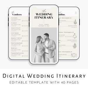 Digital Wedding Itinerary Template, Minimalist Wedding Weekend Itinerary, Modern Wedding Planner Template, Editable Template Download