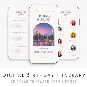 Digital Birthday Weekend Itinerary Template, Birthday Invitation Digital Template, Birthday Trip Itinerary, Editable Template Download