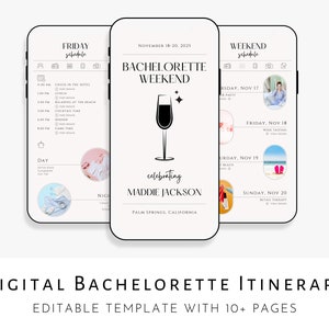 Modèle d’itinéraire de Bachelorette numérique, itinéraire de fête de Bachelorette, modèle de planificateur de week-end de Bachelorette, modèle d’invitation modifiable
