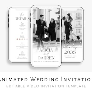 Digital Wedding Invitation Template, Minimalist Wedding Invite with Photo, Animated Wedding Video Invitation, Editable Template Download