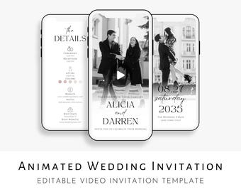 Digital Wedding Invitation Template, Minimalist Wedding Invite with Photo, Animated Wedding Video Invitation, Editable Template Download