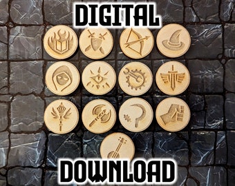 DnD Class / Character Tokens - Set of 13 - SVG Lightburn - Digital Download