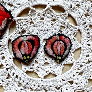 Hungarian Floral Embroidered Earrings: Handmade Vintage Jewelry
