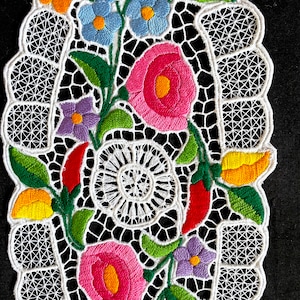 Colorful Hungarian table runner Hand embroidered floral centerpiece Authentic floral Hungarian lace home decor