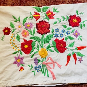 Hand embroidered authentic vintage Hungarian handmade pillowcase  made in Kalocsa