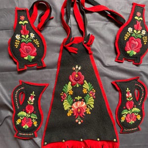 Hand embroidered traditional HUNGARIAN embroidery.Set of 5 Vintage Kalocsa Hungarian Embroidery Wall Art – Handcrafted Folk Flower Design