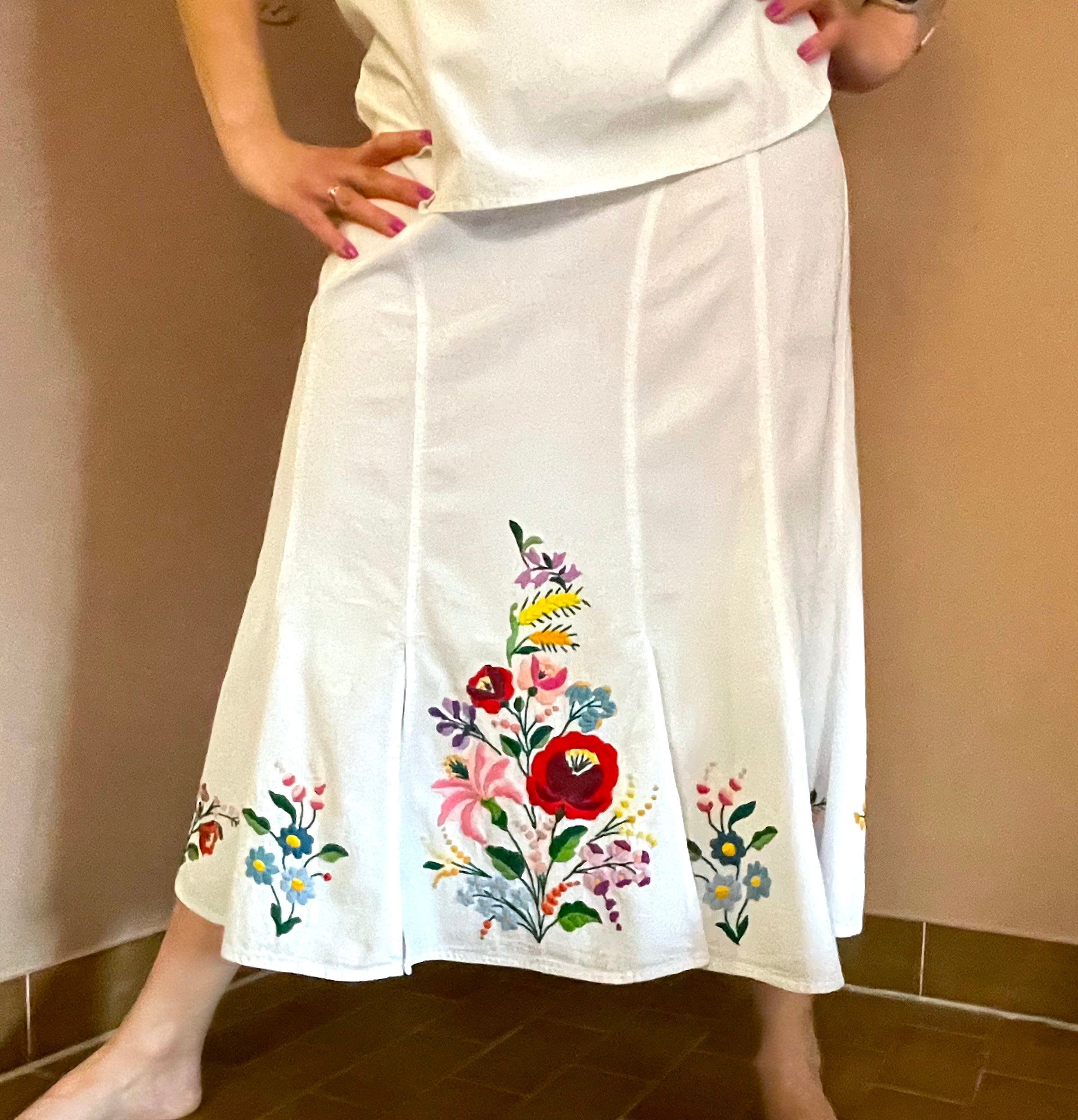 Traditional Hungarian Handmade Embroidery Skirt. Spring Traditional Hungarian Handmade Embroidery Skirt. Spring