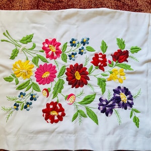 Hand embroidered authentic vintage Hungarian handmade pillowcase  made in Kalocsa