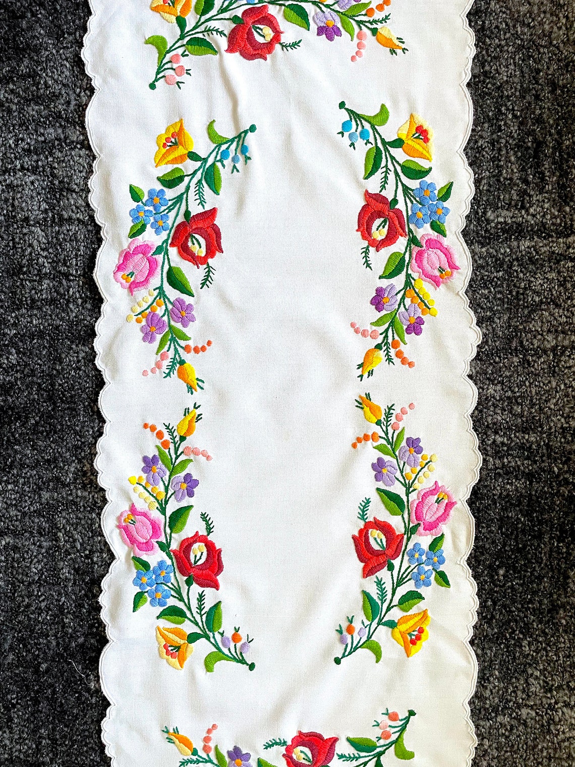 Handmade Embroidery Vintage Table Runner Hand Embroidered Hungarian