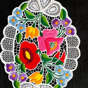 Colorful Hungarian table runner Hand embroidered floral centerpiece Authentic floral Hungarian lace home decor