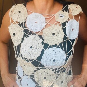 Handmade Cotton Crocheted Blouse, Modern Bohemian Garment (M Size)