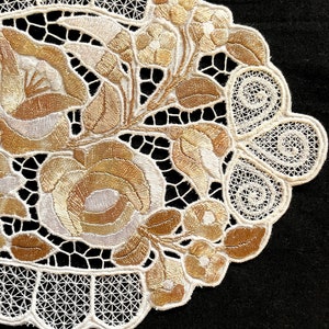 Beige and white Hungarian doily Hand embroidered floral centerpiece Authentic floral Hungarian lace home decor