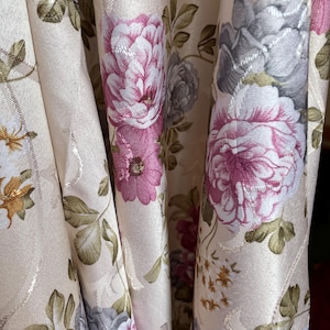 New floral colorful atlas fabric, can be kitchen table top with roses. Colorful large dining table decor, home decor, curtain, tablecloth.