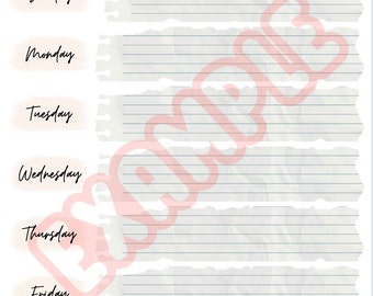 Digital Weekly Homework Schedule, Instant Download, Printable