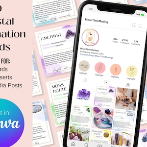 110 Editable Crystal Information Cards, Gemstone Cards, Crystal Card Set, Crystal Guide, Crystal Instagram, Crystal Canva