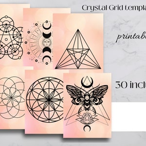 30 Printable Crystal Grid Templates | Sacred Geometry, Astrology, Crystal Healing, Manifestation Ritual , Magic, | Digital INSTANT DOWNLOAD