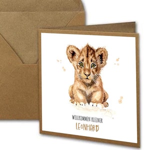 Individuelle Karte zur Geburt I Klappkarte I Personalisierbar mit Name I Baby I Geburt I Geschenk zur Geburt I Sternzeichen Löwe