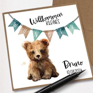 Karte zur Geburt I Klappkarte I Personalisierbar mit Name und Datum I Baby I Geburt I Gratulation