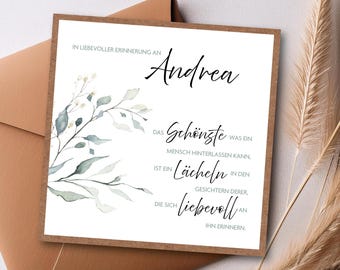Personalisierte Trauerkarte Aquarell – Beileidskarte mit Name & Spruch | Individuelle Kondolenzkarte stilvoll