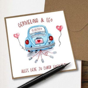 Personalisierte Hochzeitskarte I Karte Hochzeit I Persönlich mit Name I Auto Käfer I Hochzeitsauto I Individuelles Geldgeschenk