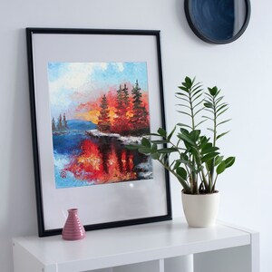 Art Print, Poster, Art Print, Print, Wall Art, Colorful, Color, Wall Decoration, Beautiful Living, Fire, Sunset, Lake, Lights
