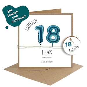 Geburtstagskarte 18. Geburtstag | „Die Welt gehört dir!“ | Handmade Glückwunschkarte volljährig | Personalisierter Anhänger