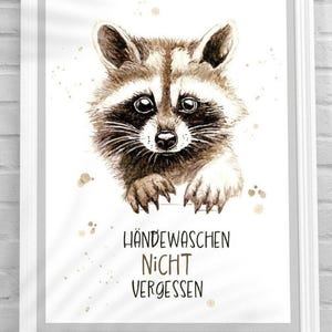Poster mit Waschbär Racoon I Badezimmer I Küchenkunst I Geschenk für einen geliebten Menschen