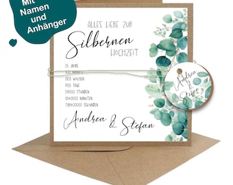 Silberhochzeit Karte personalisiert mit Namen & Geschenkanhänger | 25 Jahre Ehe Jubiläumskarte handmade Glückwunschkarte
