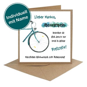 Karte zur Rente mit Fahrrad I Personalisierbare Postkarte I Rentner Geschenkekarte I Kollegenabschied I Personalisierbare Abschiedskarte