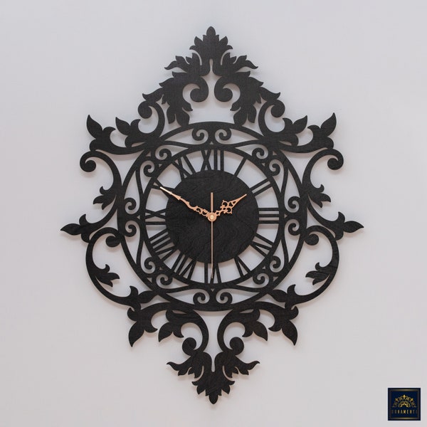 Vintage wall clock, VICTORIAN design, wooden clock for bedroom, living room, silent wall clock, fretwork,handmade, ornate clock, retro style