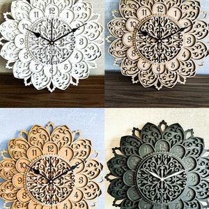 Decorative, BOHO wooden wall clock, french vintage chic, multi layered, unique ornament, unusual ornate clock, silent clock, fretwork, gift