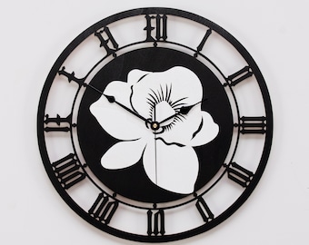 ORCHID, floral Wall clock, tropical, jungle,  coastal wall clock, flowers,unusual wooden clock, silent wall clock, fretwork