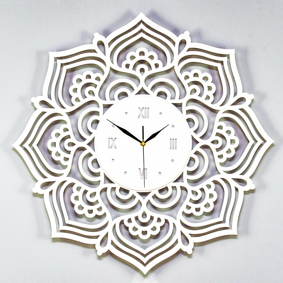 MANDALA, YOGA Wall Clock, Wooden Clock for Bedroom, Living Room, Silent ...