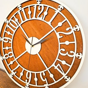 Vintage Large Wall clock, minimalistic, farmhouse wall clock, industrial,unusual wooden clock, silent wall clock, fretwork,retro style