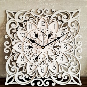 Boho, geometric, wooden wall clock, multi layered,  unique ornament,unusual clock, silent clock, fretwork, french, ornate clock, vintage