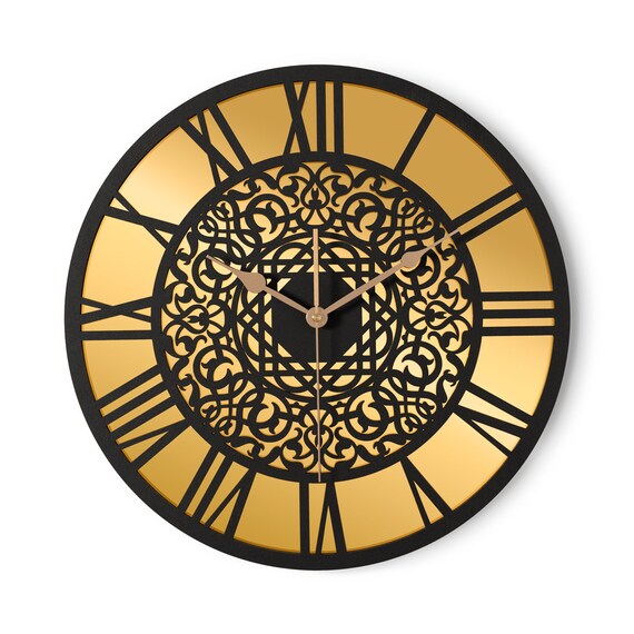 GESPIEGELTE Gold Wanduhr, Glamour chic, römische Ziffern