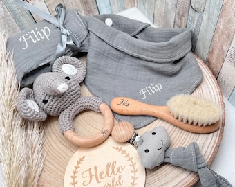 Newborn Set XXL „kleiner Elefant Bamboo“ personalisierbar mit Namen für Geburt , Taufe , Babyparty oder einfach so - 6 Teile