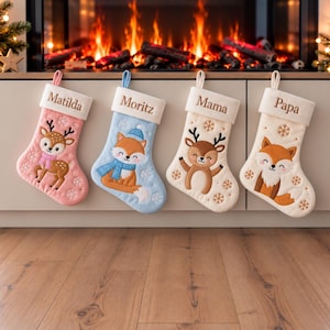 Personalized Christmas stocking / Santa stocking with woodland animals and names / 4 different designs