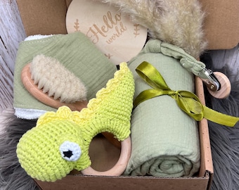 Newborn set "Little Dino Bronti" - customizable with name for birth, christening, baby shower or just because - XXL 6 pieces