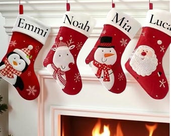 Weihnachtsstrumpf / Nikolaussocke  in rot mit Namen personalisierbar / 4 verschiedene Designs