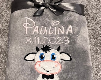 Baby blanket "little cow moo" personalizable with name and other data - Blanket