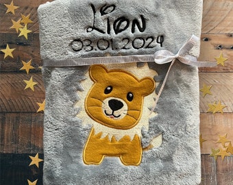Babydecke „kleiner Löwe Leon“ personalisierbar mit Namen und weiteren Daten - Decke