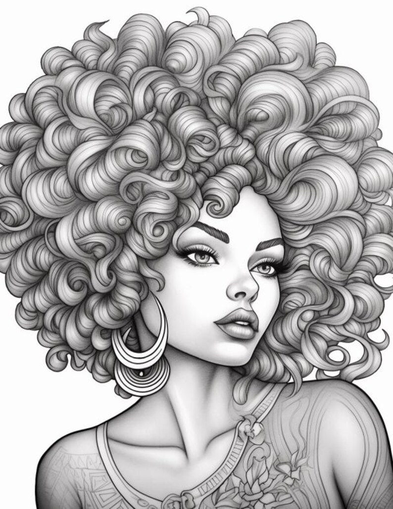 African Black Woman Coloring Pages | Grayscale Portrait Art (digital ...