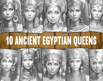 Kleurplaten Egyptische koningin | Kunst in grijswaarden, kinderen en volwassenen (digitale download)