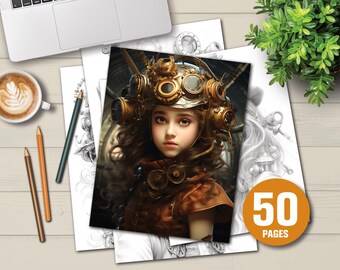 Steampunk Girls Coloring Book | Victorian Designs (Digital Download)